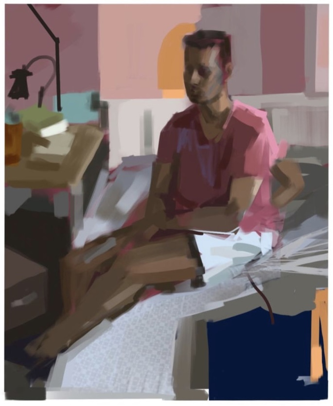 Digital painting showing a study scene